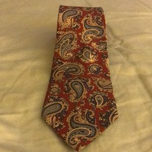 Marshall Fields 100% Red Paisley Tie w/blue&gold